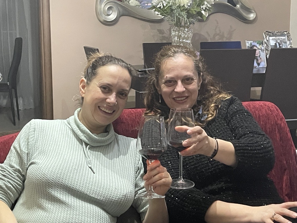 Kassandra and Niki toasting December 31st 2023